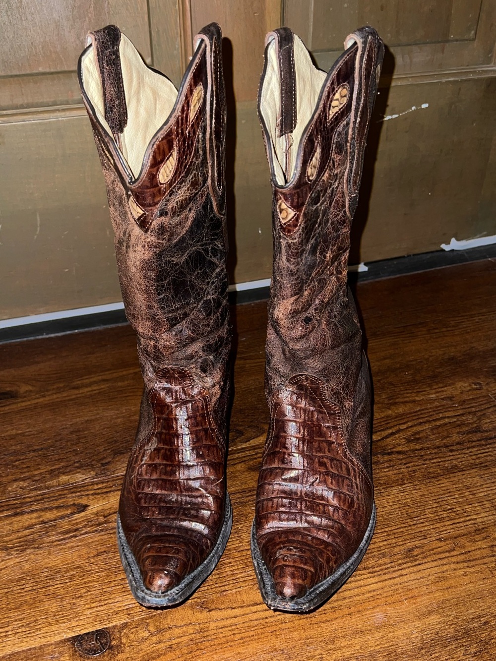 Buitre Brown Alligator Leather Western Tan Rodeo Cowboy Heeled Boots Size 10 - Picture 6 of 13